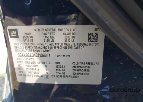 2012 Buick Enclave Leather z USA, uszkodzony, nr VIN 5GAKRCED4CJ139057